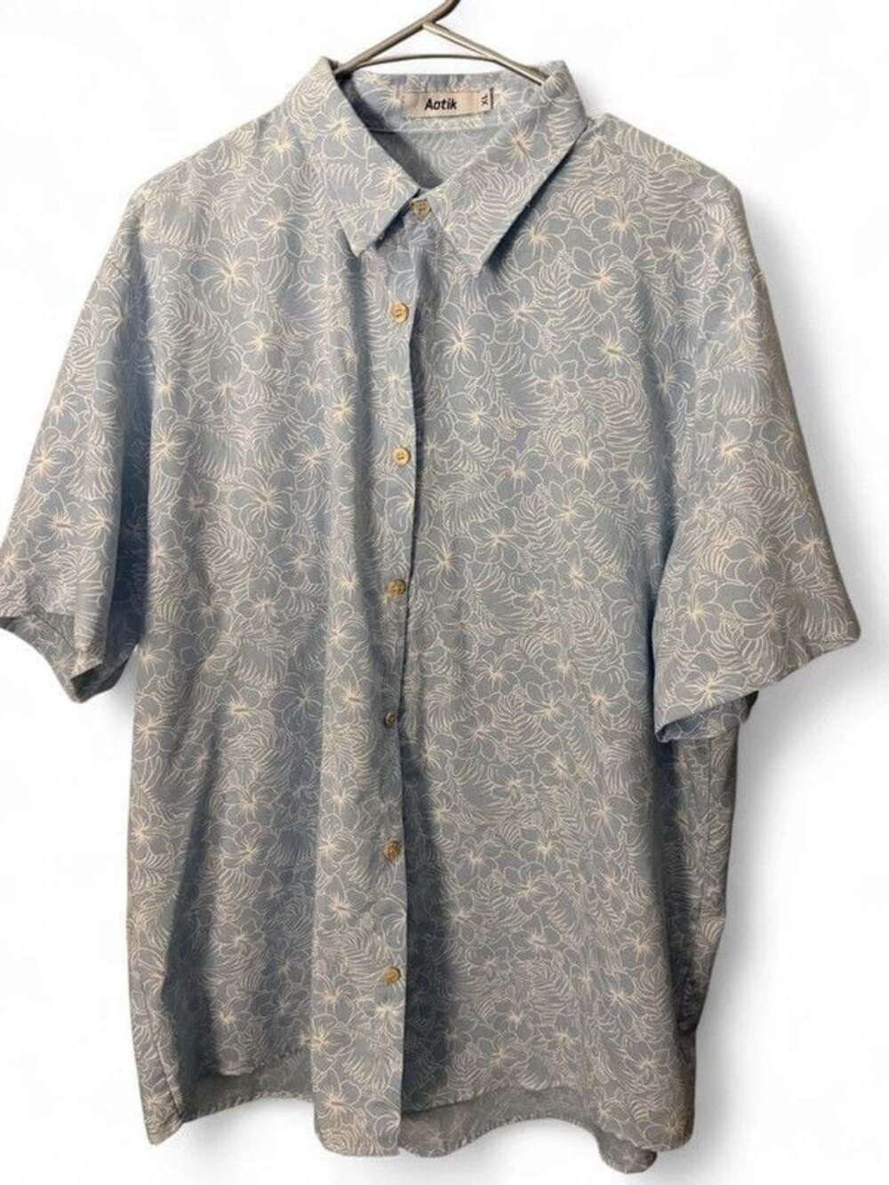 Aotik Blue Hawaiian Floral Button-Up Shirt Men’s XL